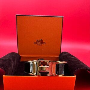 Hermes Clic H Black Enamel Bracelet And Box